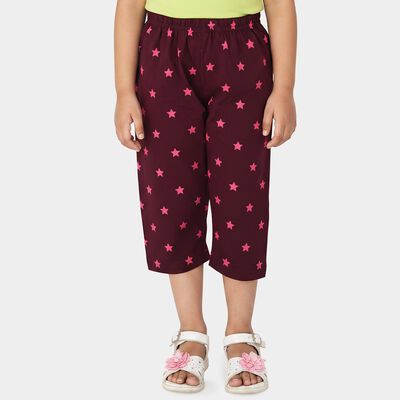 Girls' Wine Regular Fit Star Printed Capri