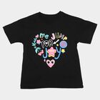 Girls Black Cotton Round Neck Regular T-Shirt, काला, small