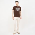 Men's Brown Round Neck Graphic Printed T-Shirt, Brown, small