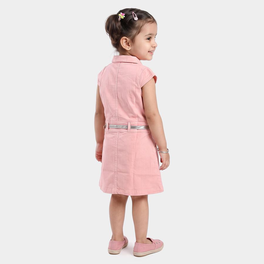 Girls Pink A-Line Solid Shirt Style Frock, Light Pink, large