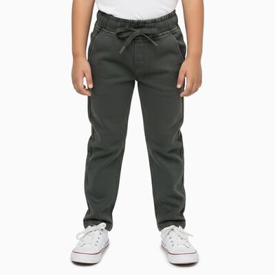 Boys' Dark Olive Green Regular Fit Elastic Waist Jeans