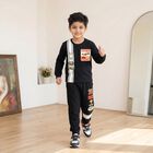 Boys' Black Round Neck Graphic Baba Suit, Black, small