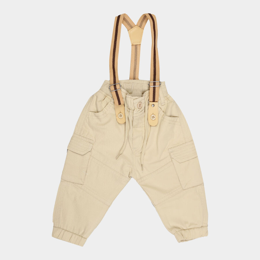Infants Cotton Solid Trousers, Beige, large image number null