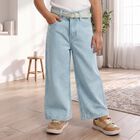 Girls' Light Blue Wide Leg Studded Jeans, Light Blue, small