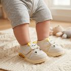 Boys' Beige Velcro Sneakers, गहरा पीला, small