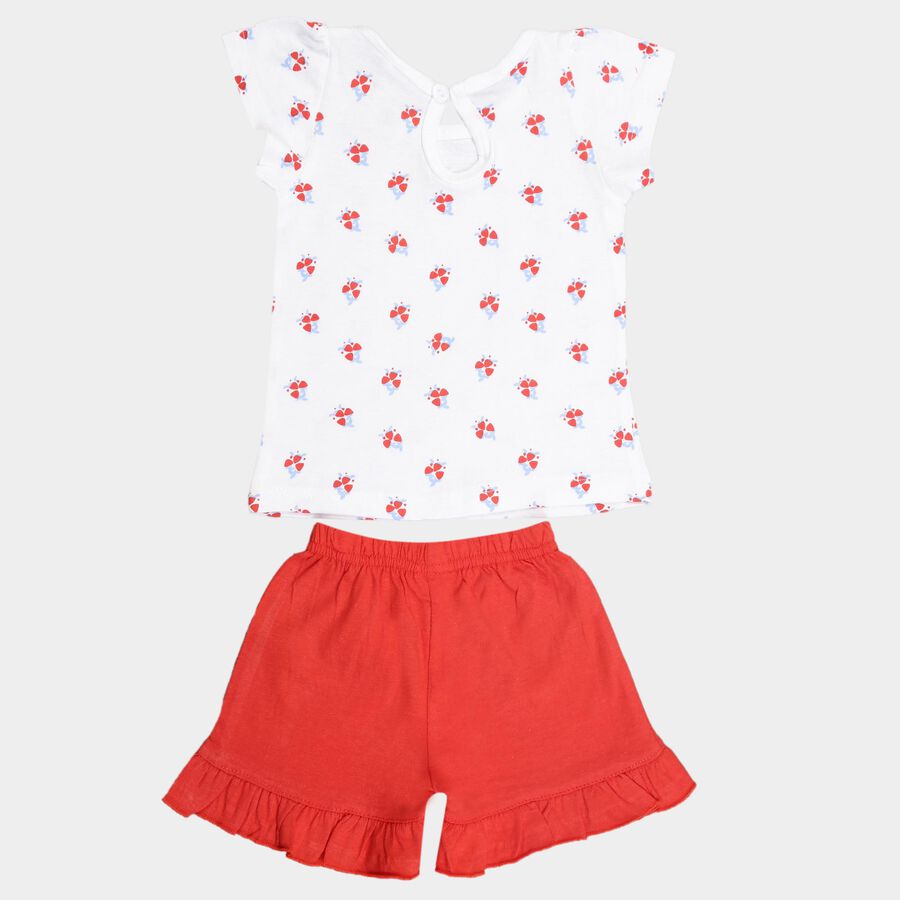 Infants Cotton Printed Shorts Set, Red, large image number null