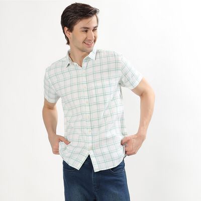 Men's Light Green Cotton Regular Collar Casual Shirt