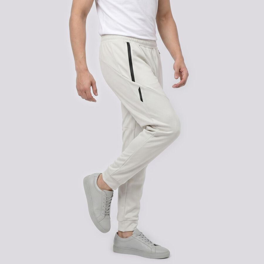Men's Grey Jogger Fit Zip Pocket Track Pants, हल्का ग्रे, large