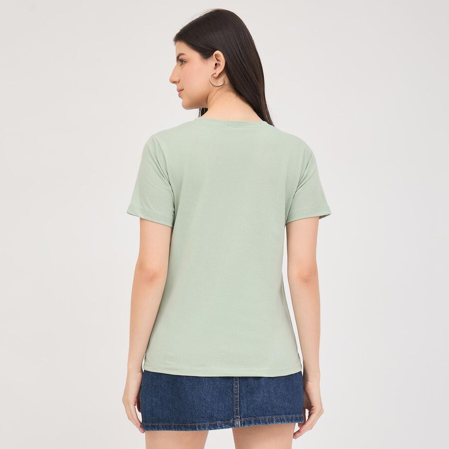 Women's Mint Green Round Neck Graphic Print T-Shirt, Light Green, large image number null