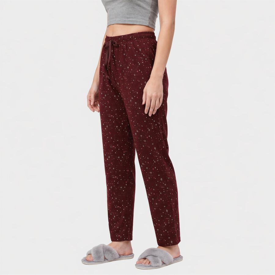 Women's Wine Straight Fit Printed Elastic Waist Pyjama, Wine, large