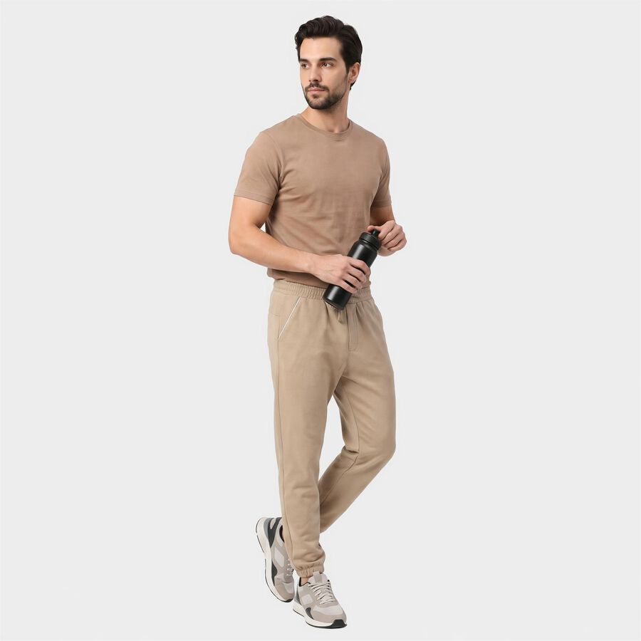 Men's Beige Jogger Fit Solid Track Pants, गहरा पीला, large