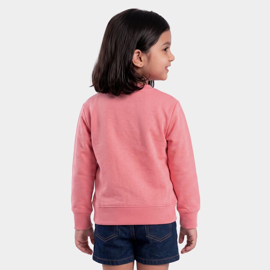 Girls' Coral Crew Neck Graphic Print Sweatshirt, Coral, large