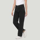 Women's Black Straight Fit Washed Jeans, काला, small