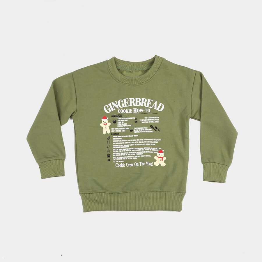 Boys' Olive Green Crew Neck Graphic Print Sweatshirt, Olive, large