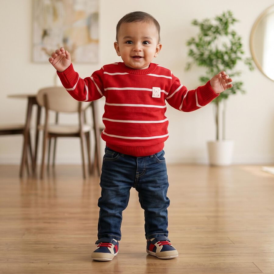 Infants' Red Crew Neck Pullover, लाल, large
