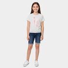 Girls Grey Round Neck Regular T-Shirt, मिश्रित हल्का ग्रे, small