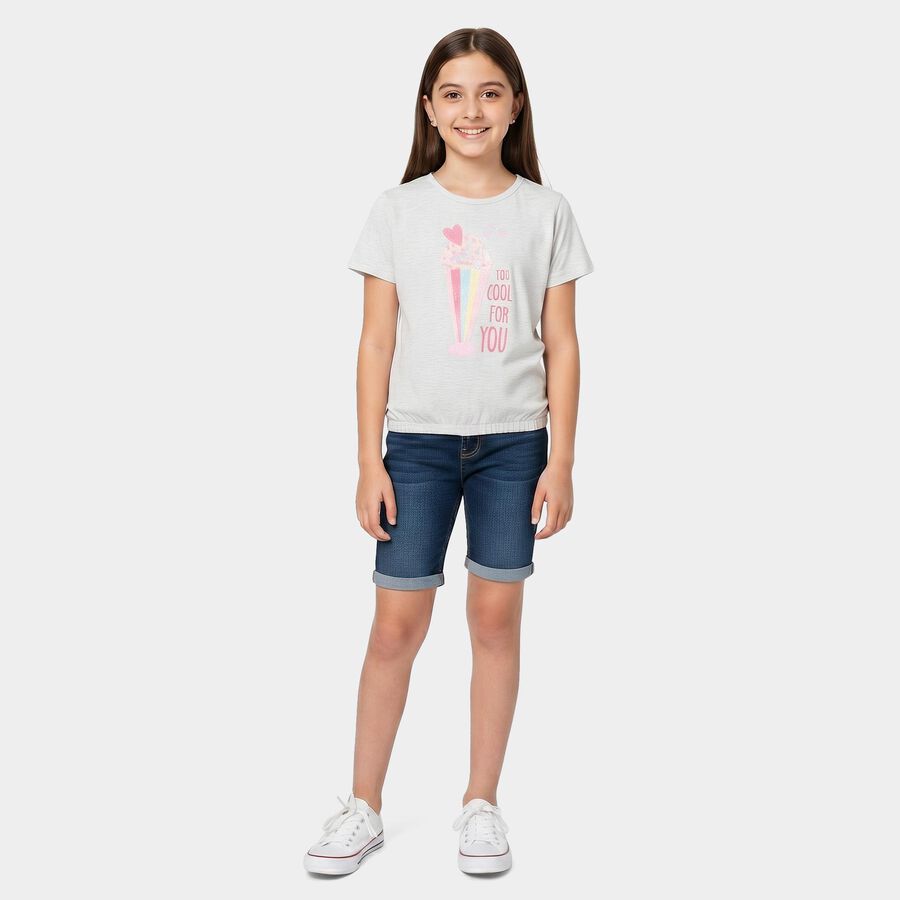 Girls Grey Round Neck Regular T-Shirt, मिश्रित हल्का ग्रे, large