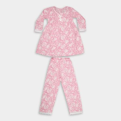 Girls Soft Pink Floral Neckline Bohemian Fusion Set