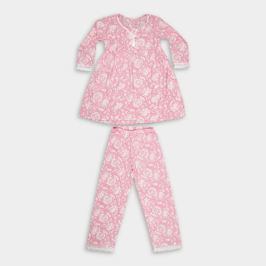 Girls Soft Pink Floral Neckline Bohemian Fusion Set, Light Pink, large image number null