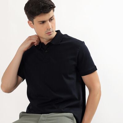 Men's Deep Midnight Navy Blue Cotton Polo Collar Classic T-Shirt