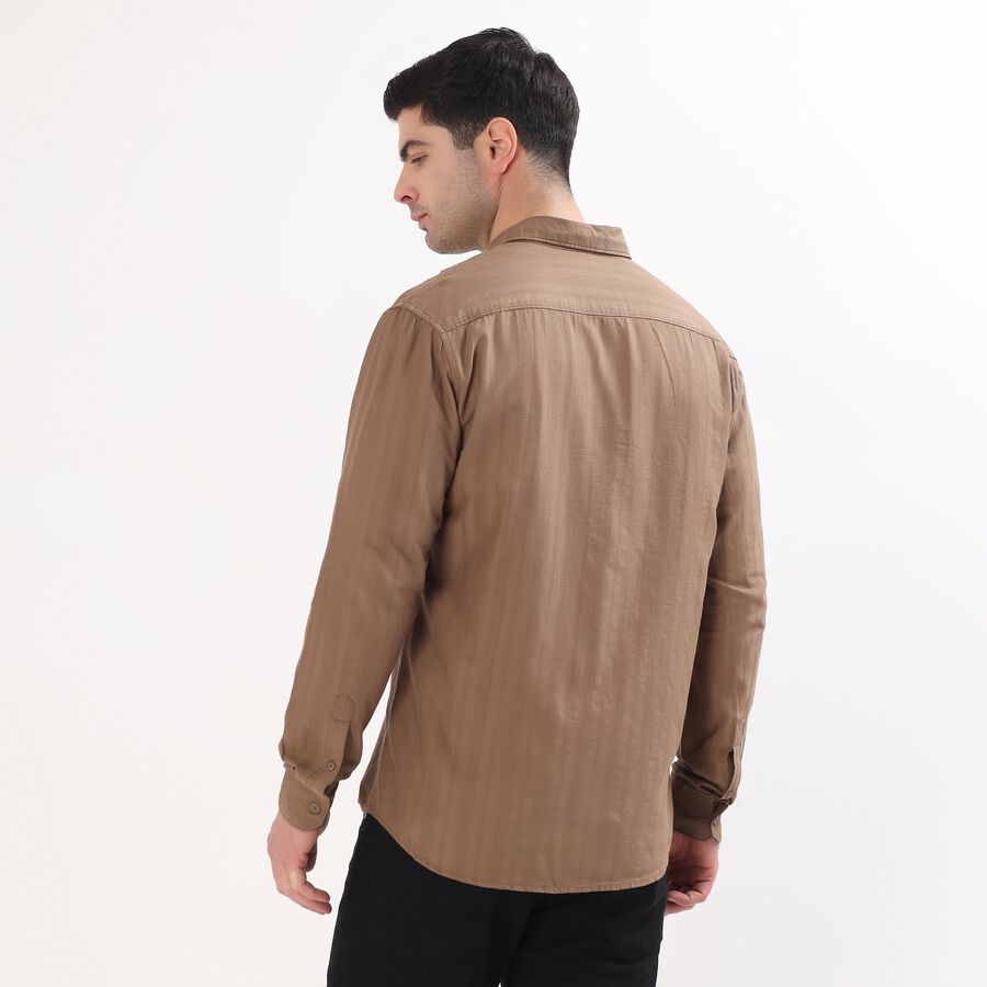 Men's Muted Brown Cotton Classic Collar Casual Shirt, Brown, large