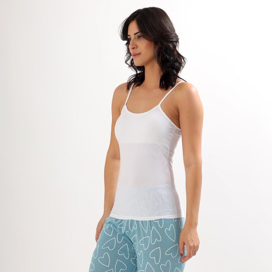 Women's White Cotton Spaghetti Strap Slip, White, large image number null