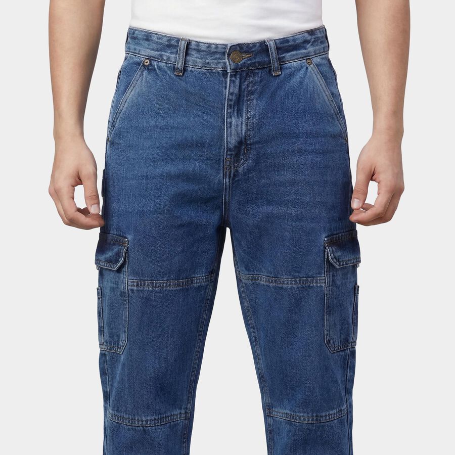 Men's Blue Regular Fit Washed Jeans, Dark Blue, large