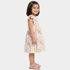 Girls' White Floral Printed Ruffled Frock, Off White, small