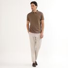 Men's Light Beige Slim Fit Flat-Front Casual Trousers, सिल्वर, small image number null