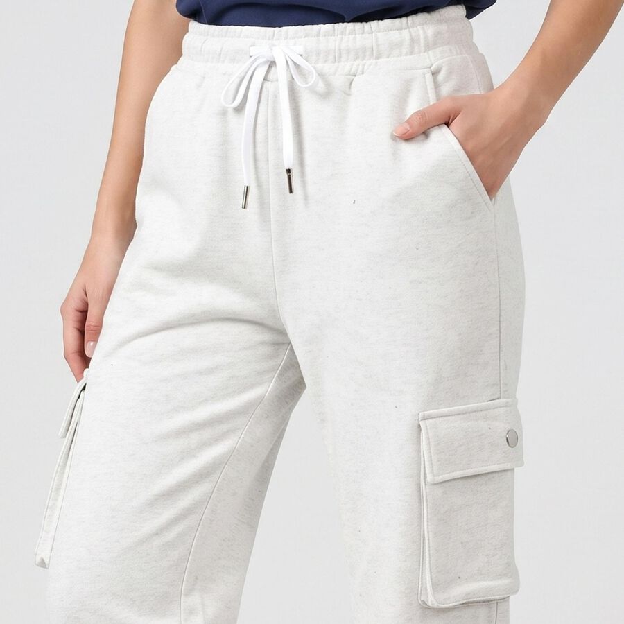 Women's Grey Straight Fit Cargo Track Pants, मिश्रित मध्यम ग्रे, large