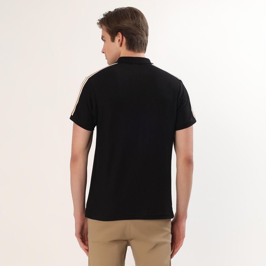 Men's Jet Black Polo Collar Casual T-Shirt, Black, large
