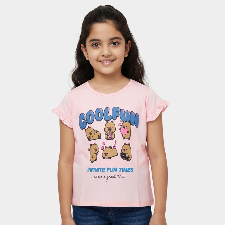 Girls' T-Shirt, हल्का गुलाबी, large