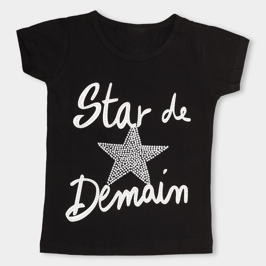 Girls' 100% Cotton T-Shirt, Black, large