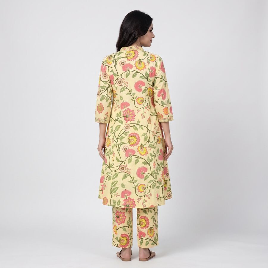 Women's Yellow V-Neck Floral Printed Kurta, Yellow, large