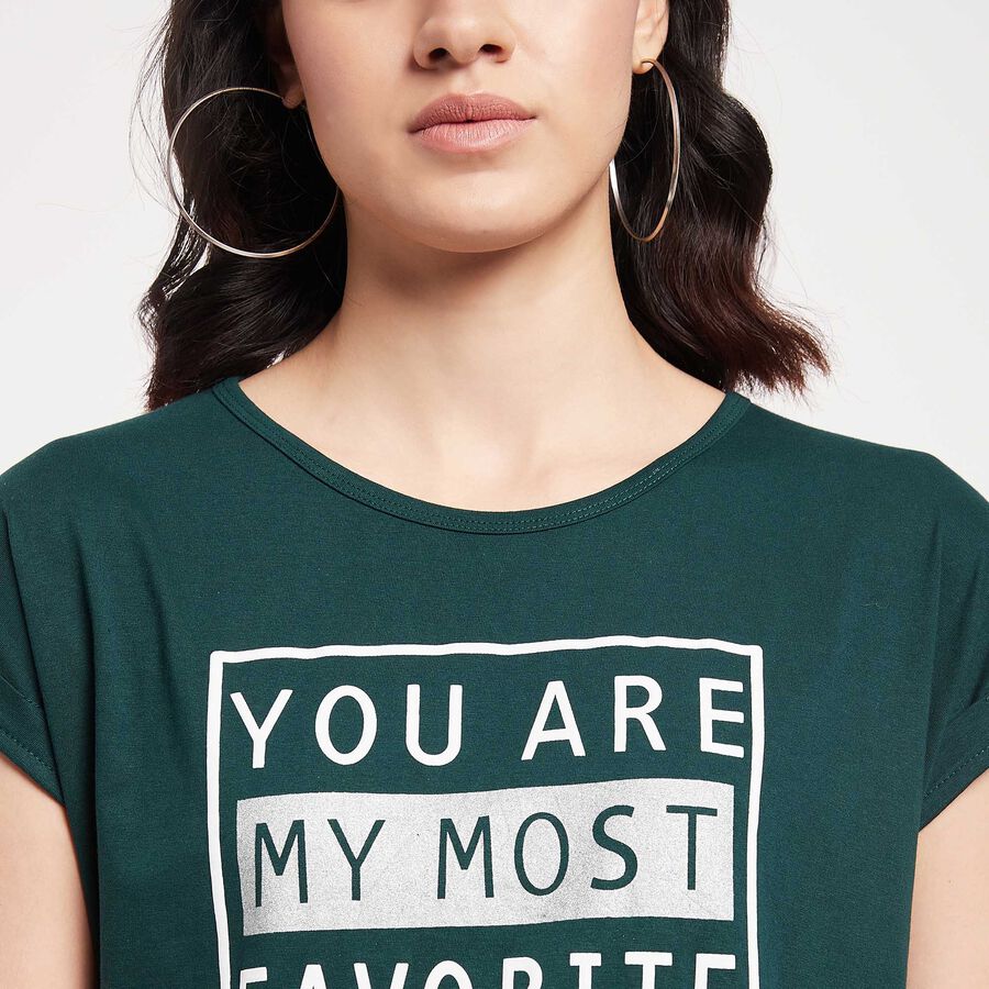 Cotton Round Neck T-Shirt, गहरा हरा, large image number null