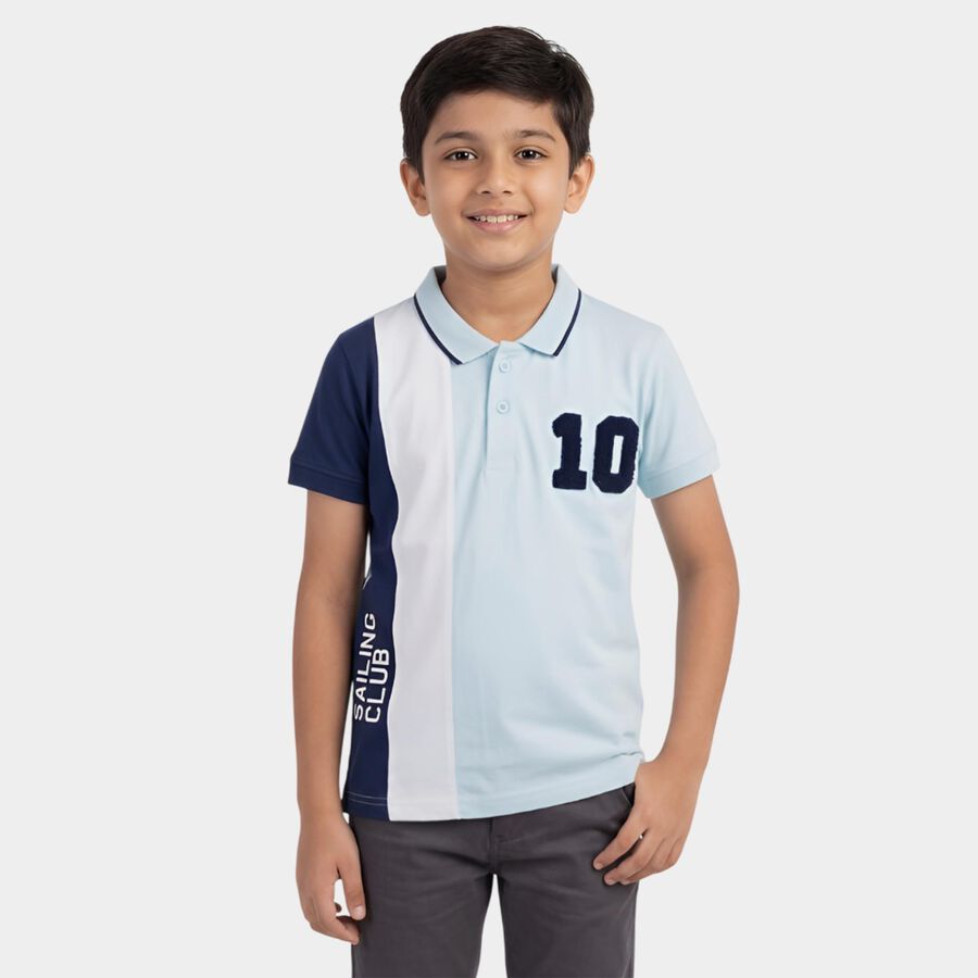 Boys Light Blue Round Neck Casual Half Sleeve T-Shirt, Light Blue, large