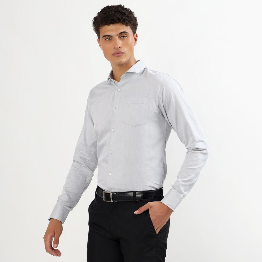 Men's Light Grey Cotton Cut Away Collar Slim Fit Formal Shirt&nbsp;, Light Grey, large image number null
