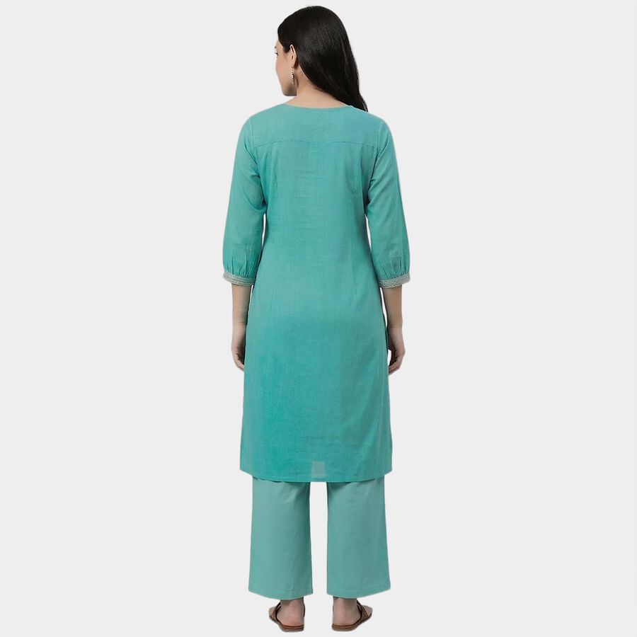 Women's Mint 100% Cotton V-Neck Floral Printed Kurta, Light Green, large