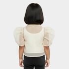 Girls Cream Collared Neck Casual T-Shirt, ऑफ व्हाइट, small