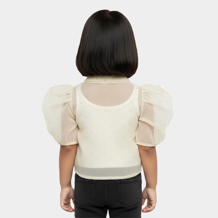 Girls Cream Collared Neck Casual T-Shirt, ऑफ व्हाइट, large