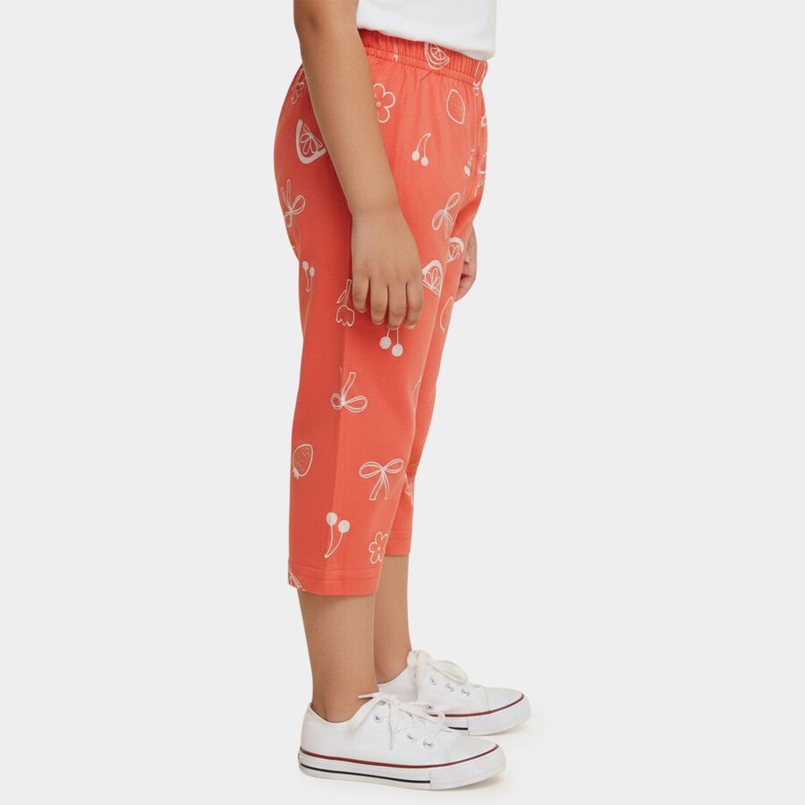 Girls' Orange Regular Fit Printed Capri, Coral, large