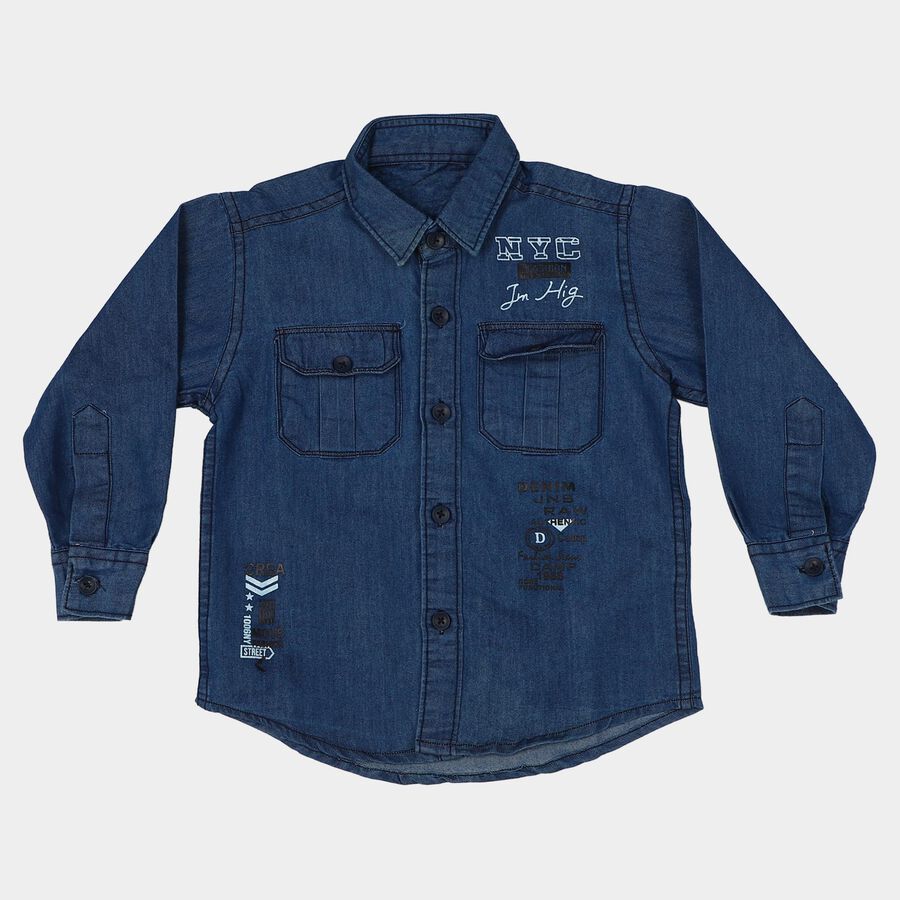 Boys' Light Blue Long Sleeve Collared Utility Shirt, हल्का नीला, large