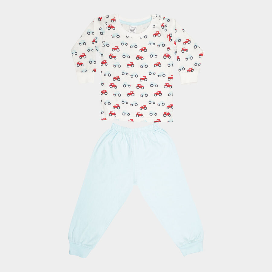 Infants Printed Cotton Baba Suit, Aqua, large image number null