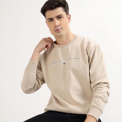 Men's Light Beige Crew Neck Casual Sweatshirt