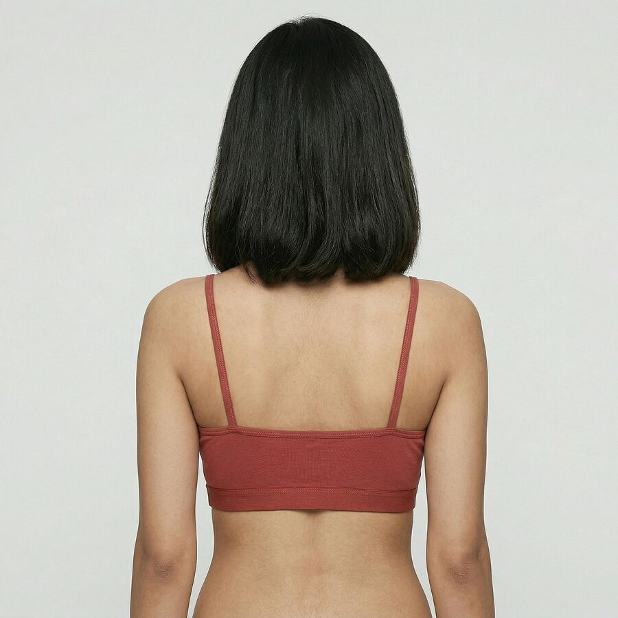 Women's Rust Cotton Blend Scoop Neck Minimalist Bralette, Rust, large