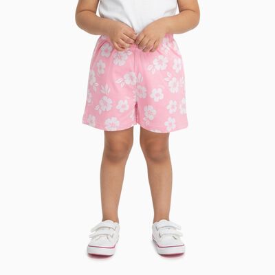 Girls' Soft Pink Floral Cotton Blend Shorts