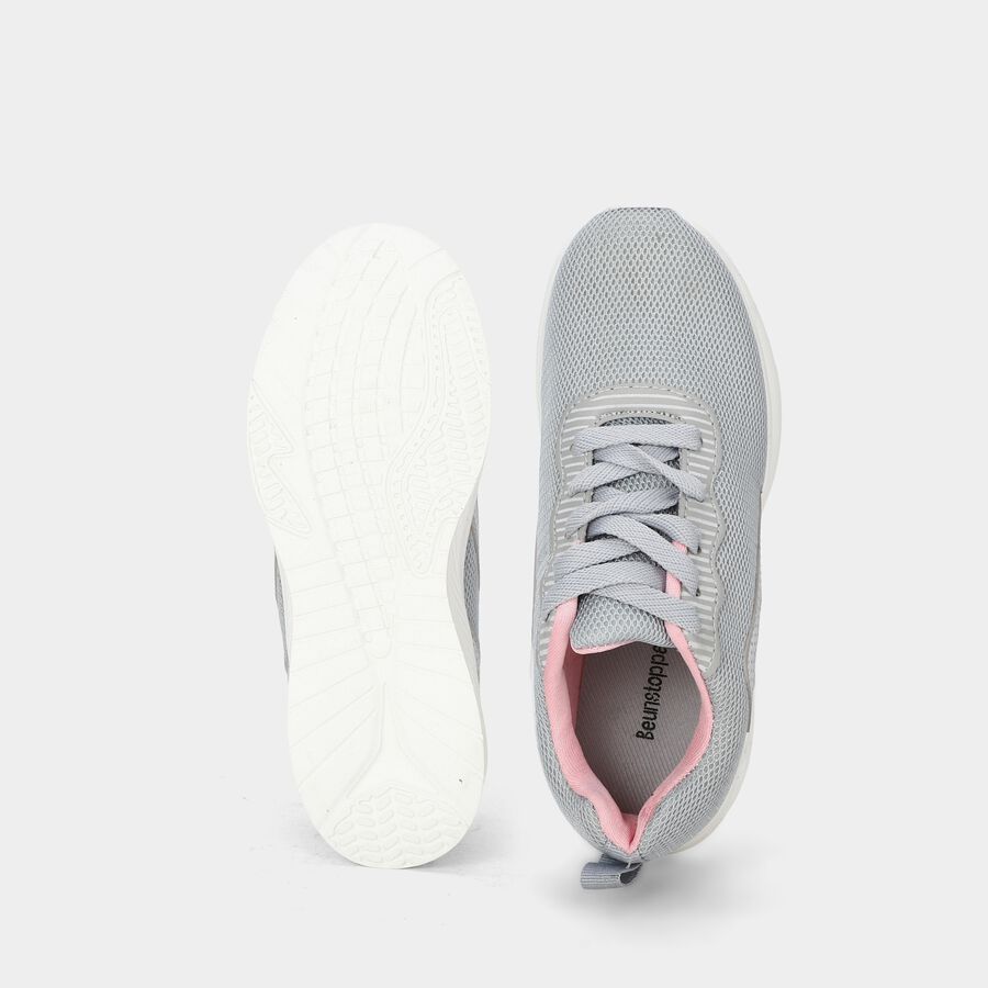 Women's Grey Lace-Up Sneakers, ग्रे, large