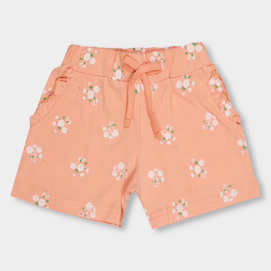 Girls' Peach Floral Printed Pull-Up Shorts, पीच, large image number null