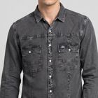 Men's Dark Grey Cotton Casual Shirt, Dark Grey, small