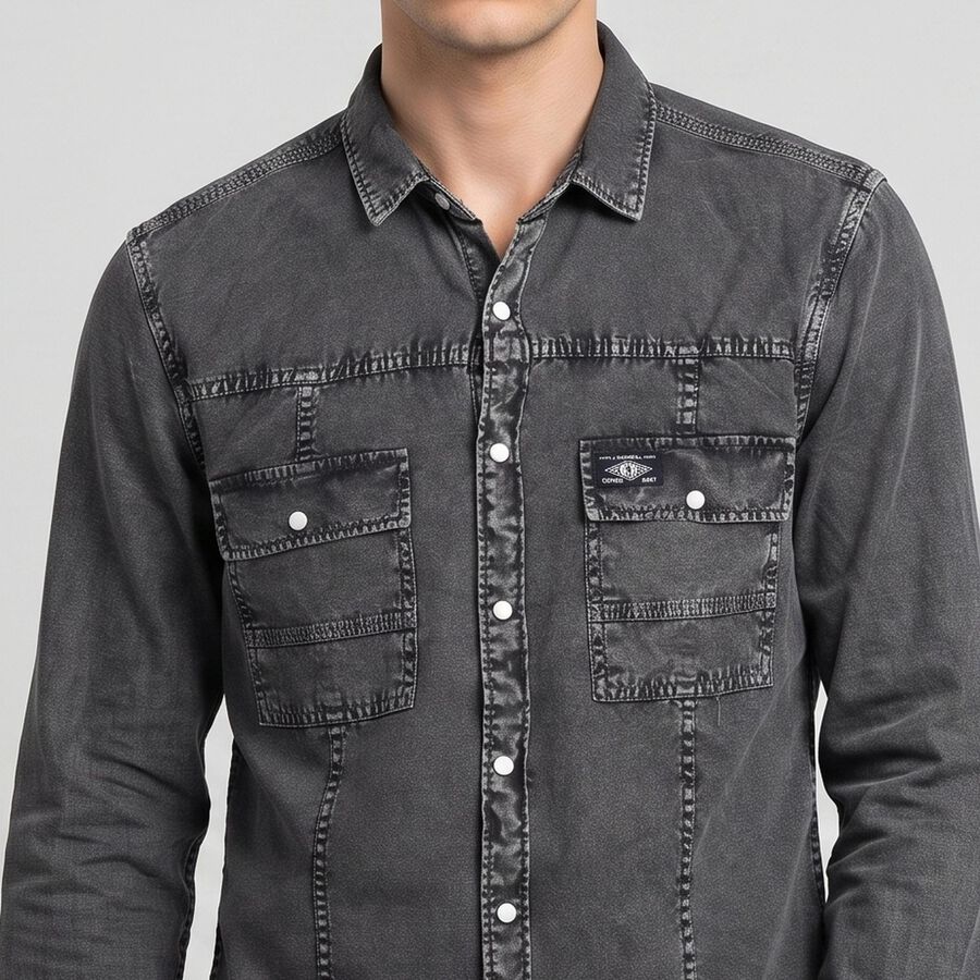 Men's Dark Grey Cotton Casual Shirt, Dark Grey, large
